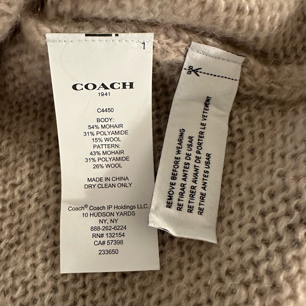 Coach Daisy Embroidered Intarsia Beige Mohair Wool Crew Neck Sweater Size M - Picture 5 of 8